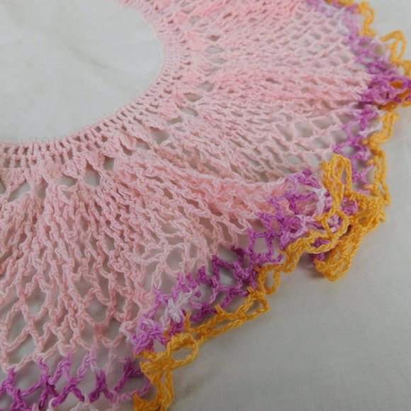 Handmade Crochet Doily Fabric Center 18" Dia Table Topper Pink Purple Yellow - Picture 2 of 6